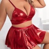 Kadın Seksi Lame Deri Kırmızı Büyük Beden Fantezi Kostüm