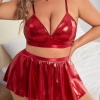 Kadın Seksi Lame Deri Kırmızı Büyük Beden Fantezi Kostüm