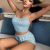 Kadın Mavi Çizgilidesenli Askılı Şortlu Pijama Takım