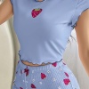 Kadın Mavi Çilek Desenli Askılı Şortlu Pijama Takım