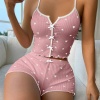 Kadın Pembe Kalpli Askılı Şortlu Pijama Takım