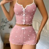 Kadın Pembe Kalpli Askılı Şortlu Pijama Takım