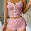Kadın Pembe Kalpli Askılı Şortlu Pijama Takım