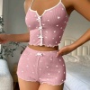 Kadın Pembe Kalpli Askılı Şortlu Pijama Takım