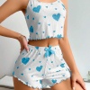 Kadınbeyaz Mavi Kalp Desenli Askılı Şortlu Pijama Takım