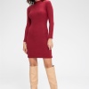 Kadın Bordo Kaşkorse Balıkçı Yaka Uzun Kollu Bodycon Mini Elbise
