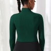 Kadın Yeşil Uzun Kol Fermuarlı Parmak Geçme Detaylı Dik Yaka Crop Top Bluz