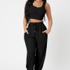Kadın Siyah Kaşkorse Cepli Jogger Eşofman Altı Ve Crop Top Bluz