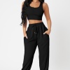 Kadın Siyah Kaşkorse Cepli Jogger Eşofman Altı Ve Crop Top Bluz