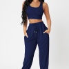 Kadın Lacivert Kaşkorse Cepli Jogger Eşofman Altı Ve Crop Top Bluz