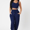 Kadın Lacivert Kaşkorse Cepli Jogger Eşofman Altı Ve Crop Top Bluz