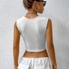 Kadın Beyaz Kare Yaka Kalınlaşan Omuz Detaylı Crop Top Bluz