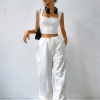 Kadın Beyaz Kare Yaka Kalınlaşan Omuz Detaylı Crop Top Bluz