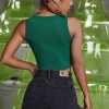 Kadın Yeşil Kare Yaka Crop Top Bluz