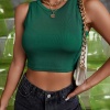 Kadın Yeşil Kare Yaka Crop Top Bluz