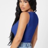 Kadın Lacivert Kare Yaka Crop Top Bluz