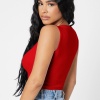 Kadın Kırmızı Kare Yaka Crop Top Bluz