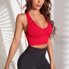 Kadın Kırmızı Derin Göğüs Dekolteli Şık Crop Top Bluz