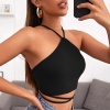 Kadın Siyah Sırtı Açık Boyundan Çapraz Bağlamalı Crop Top Bluz