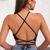 Kadın Siyah Sırtı Açık Boyundan Çapraz Bağlamalı Crop Top Bluz