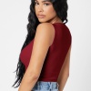 Kadın Bordo Kare Yaka Crop Top Bluz