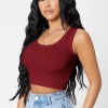 Kadın Bordo Kare Yaka Crop Top Bluz