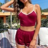 Kadın Bordo Askılı Crop Top Ve Şortlu Gecelik Takım
