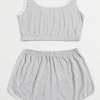 Kadın Gri Askılı Crop Top Ve Şortlu Gecelik Takım