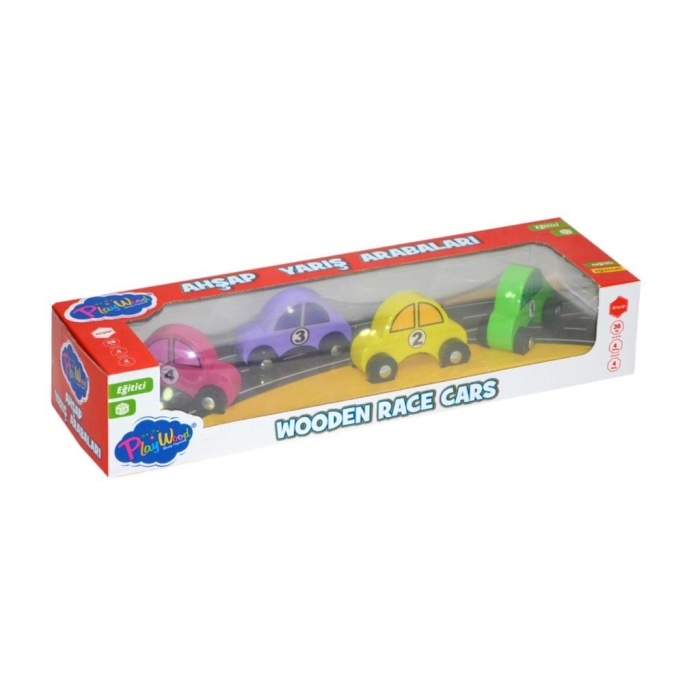 HediyeCantam 380-ONY Onyıl, Playwood Ahşap Yarış Arabası 4lü