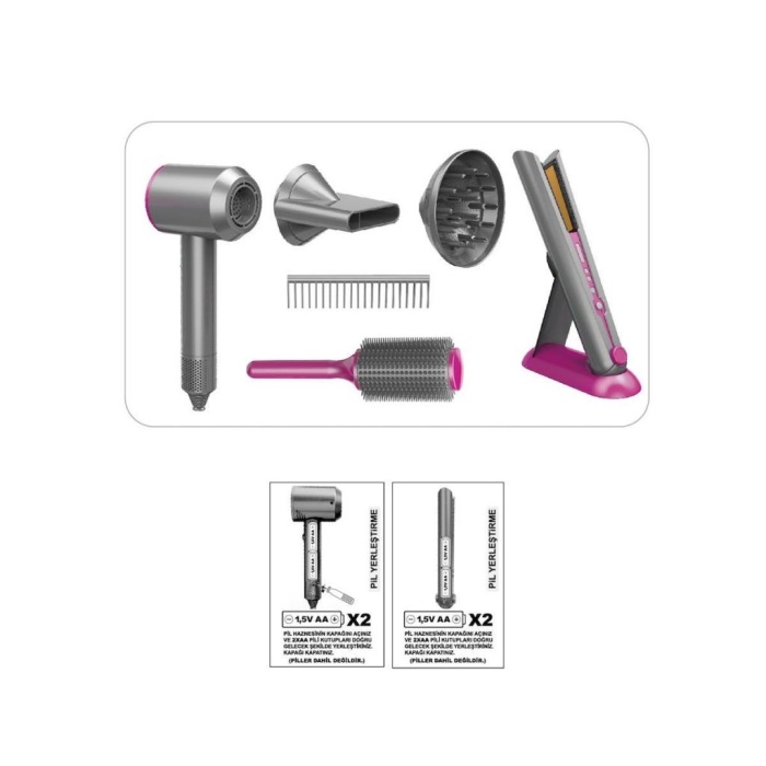 HediyeCantam HUA-1019 Sesli ve Işıklı 2IN1 Lüks Saç Şekillendirici Set -Vardem Oyuncak