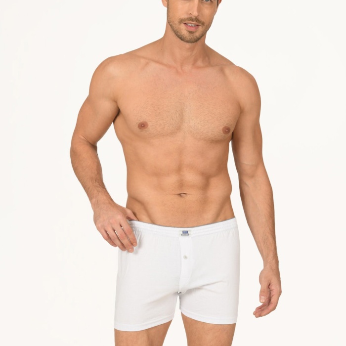 NBB 734 Penye Düğmeli Boxer Beyaz