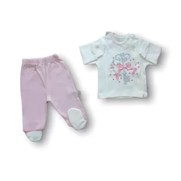 Kanaviçe Nakışlı %100 Cotton Antibakteriyel 5li Zıbın Takımı Hastane Çıkışı Pembe