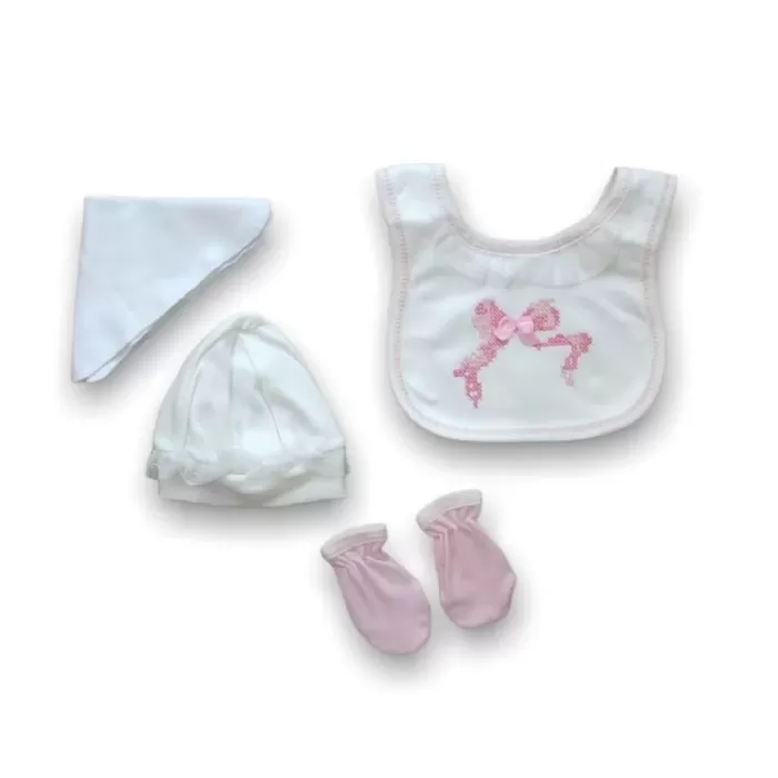 Kanaviçe Nakışlı %100 Cotton Antibakteriyel 5li Zıbın Takımı Hastane Çıkışı Pembe