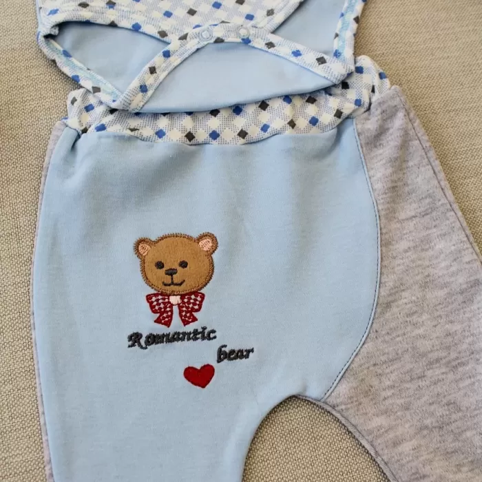 Romantik Aayıcık Nakışlı Şapkalı Uzun Kollu Zıbınlı 3lü Kız-erkek Bebek Takımı Mavi