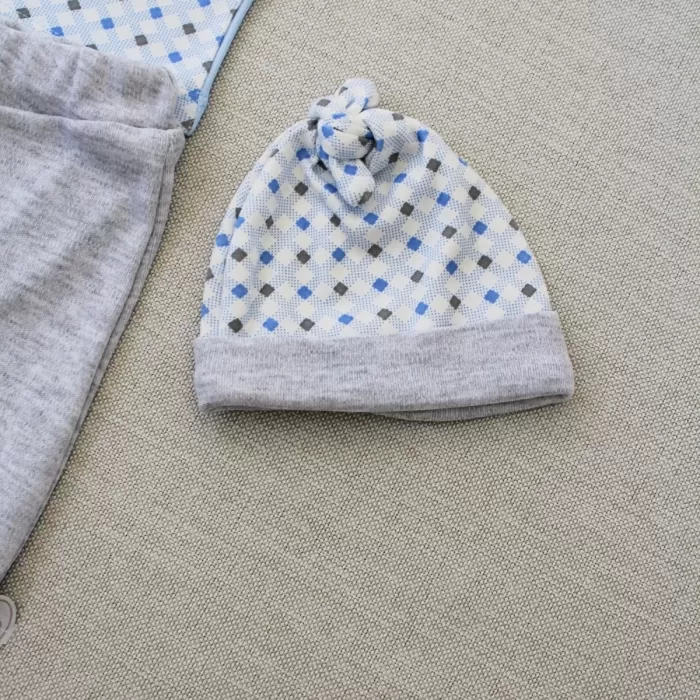Romantik Ayıcık Nakışlı Şapkalı Uzun Kollu Sweatli 3lü Kız-erkek Bebek Takımı Mavi