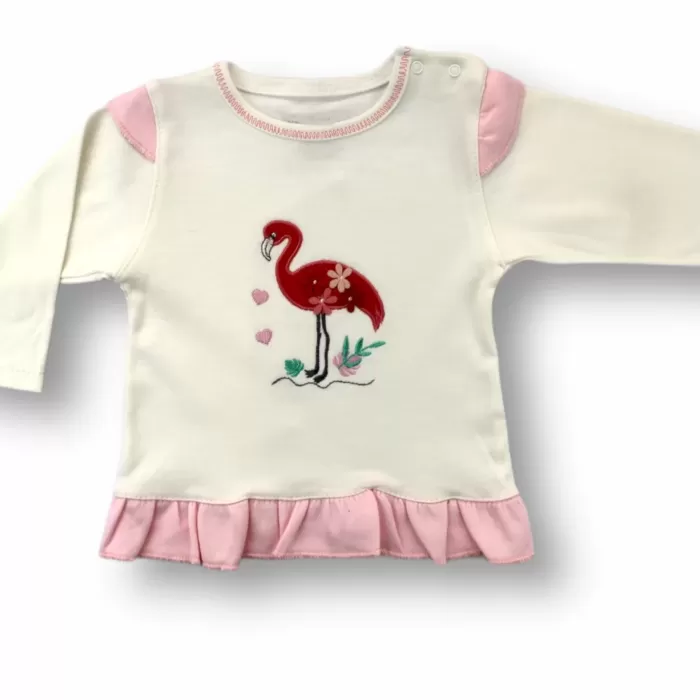 Flamingo Nakışlı Uzun Kollu Sweatli 2li Kız Bebek Takımı Ekru