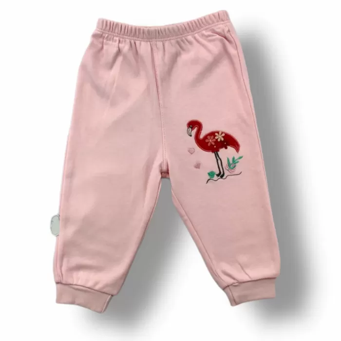 Flamingo Nakışlı Uzun Kollu Sweatli 2li Kız Bebek Takımı Ekru