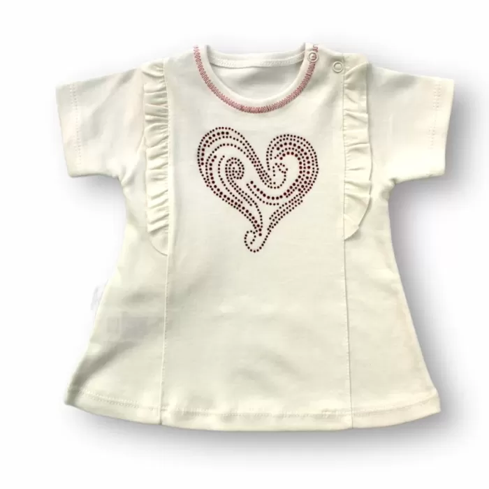 Kalp Baskılı Uzun Kollu Sweatli 2li Kız Bebek Takımı Ekru