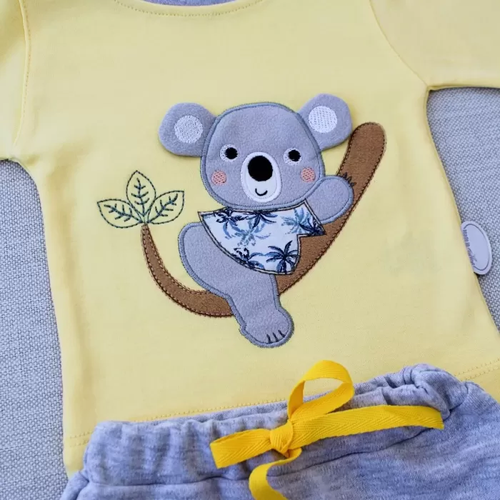 Yavru Koala Nakışlı Uzun Kollu Sweat 2li Kız Erkek Bebek Takımı Sarı
