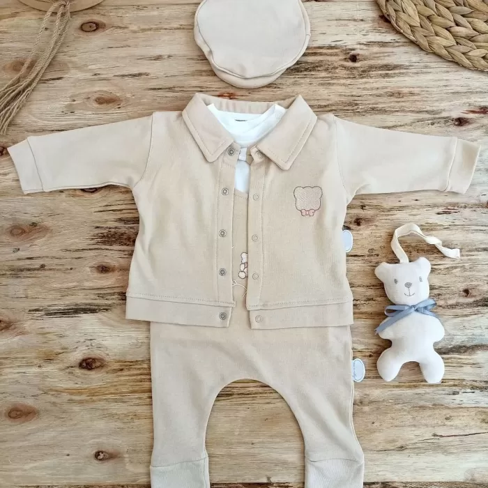 Oyuncaklı Altınbaşak 5li Kız Erkek Bebek Takımı Vizon