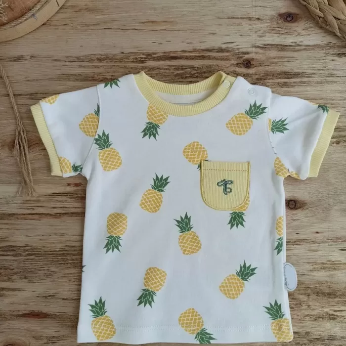 Ananas Baskılı Şort Tişört 2 Li Kız Erkek Bebek Takımı Sarı