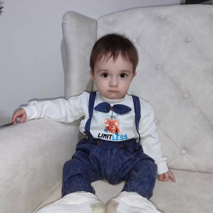 Papyonlu Sweat Kot Pantolon 2li Erkek Bebek Salopet Takımı Lacivert