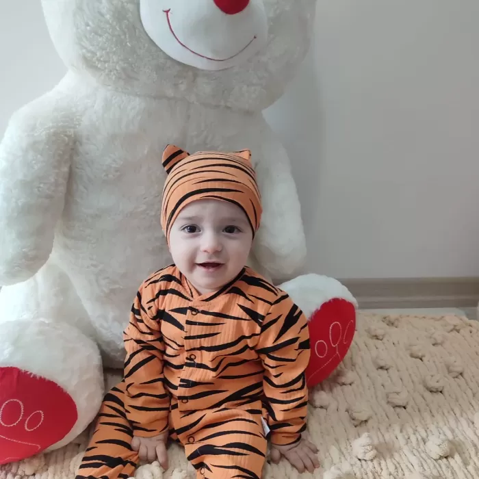 Pooh Desenli Zebra Çizgili Şapkalı Sweatli 3lü Kız Erkek Bebek Tulumu(sarı) Sarı