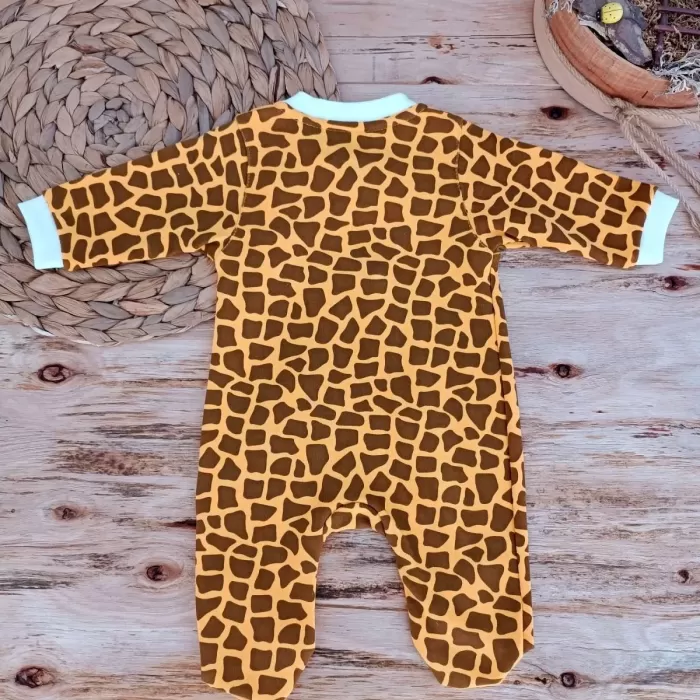 Boy Fermuar Zürafa Nakışlı Kız Erkek Bebek Tulum Sarı