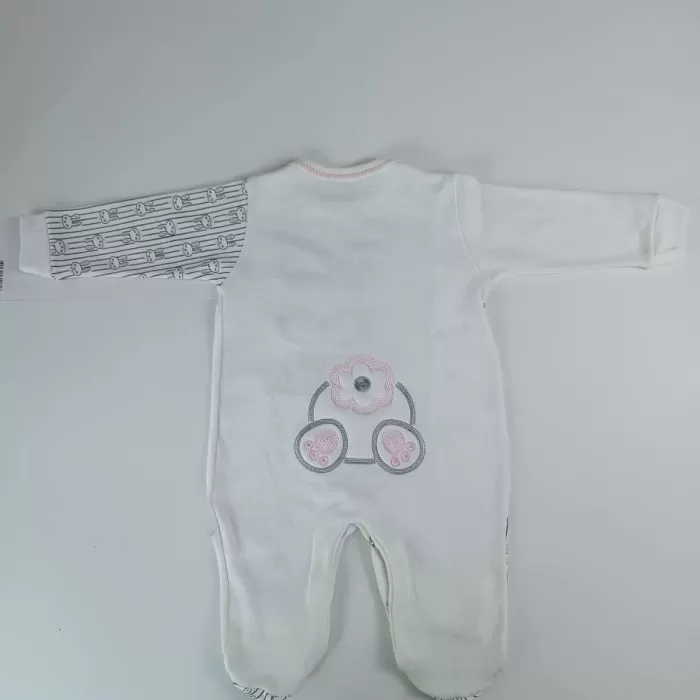 Minik Tavşan Nakışlı Boydan Çıtçıt Kapamalı Kız Erkek Bebek Tulumu Ekru