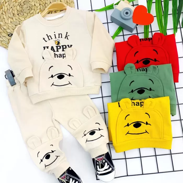 Pohh Desenli Uzun Kollu Sweat 2li Kız Erkek Bebek Takımı Sarı