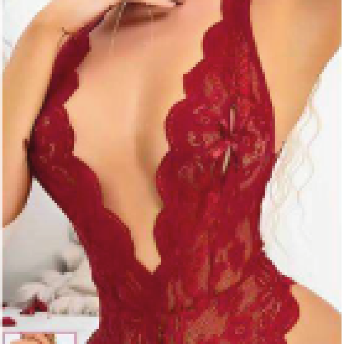 Özel Bölgesi Açık Kırmızı Dantel Seksi Body Jesica Bella E-0047