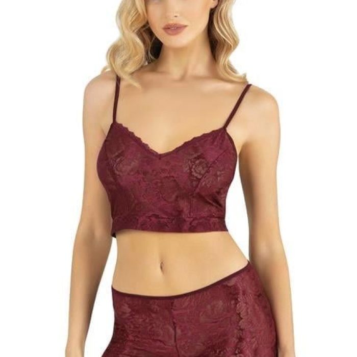 Bordo Saten Şort Takımı 9219