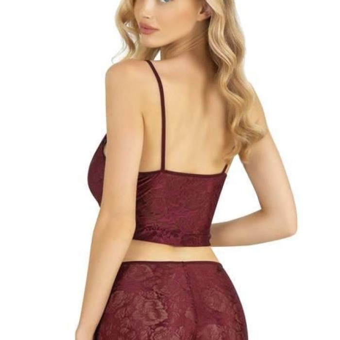 Bordo Saten Şort Takımı 9219