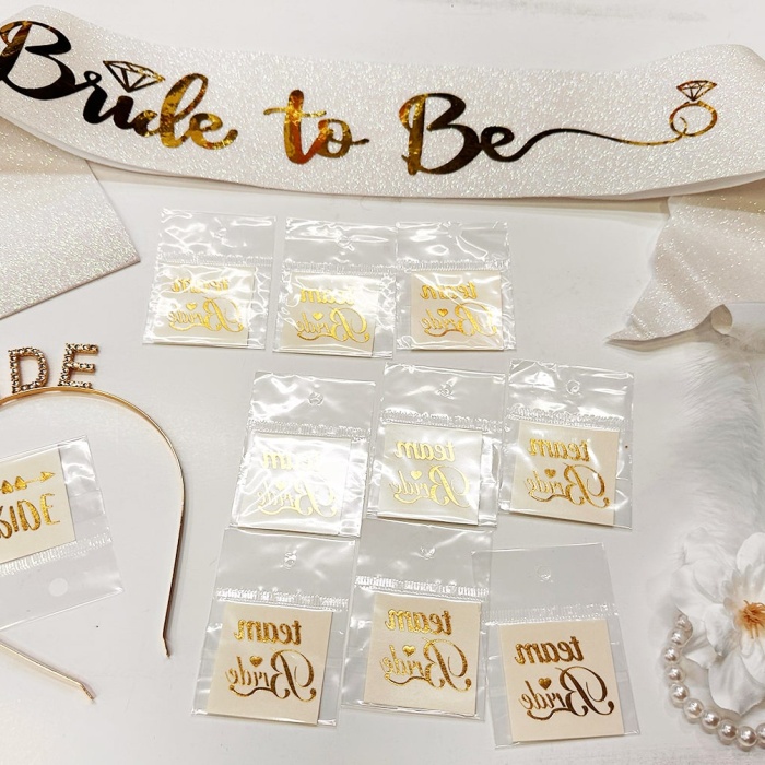 Altın Renk Bride Partisi Taç Kuşak Dövme Bileklik Seti Full 13 Parça (4172)